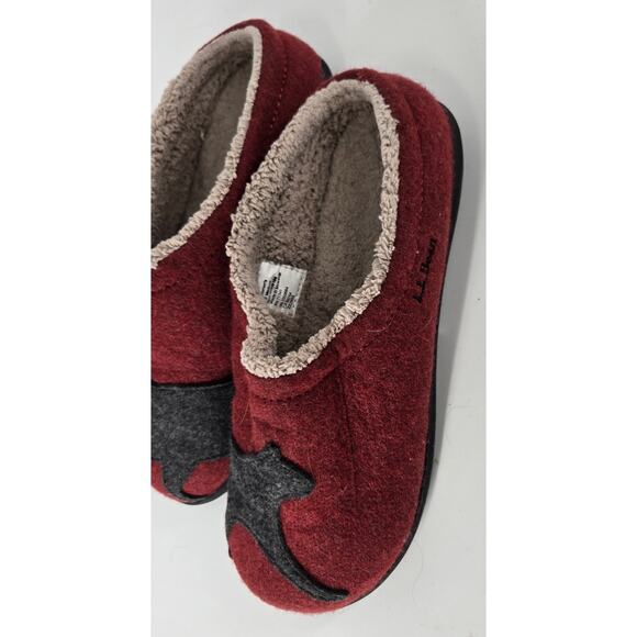 LL Bean Womens Daybreak Scuffs Kitty Cat Wool Comfort Slippers Rubber Sole Red - Picture 4 of 5